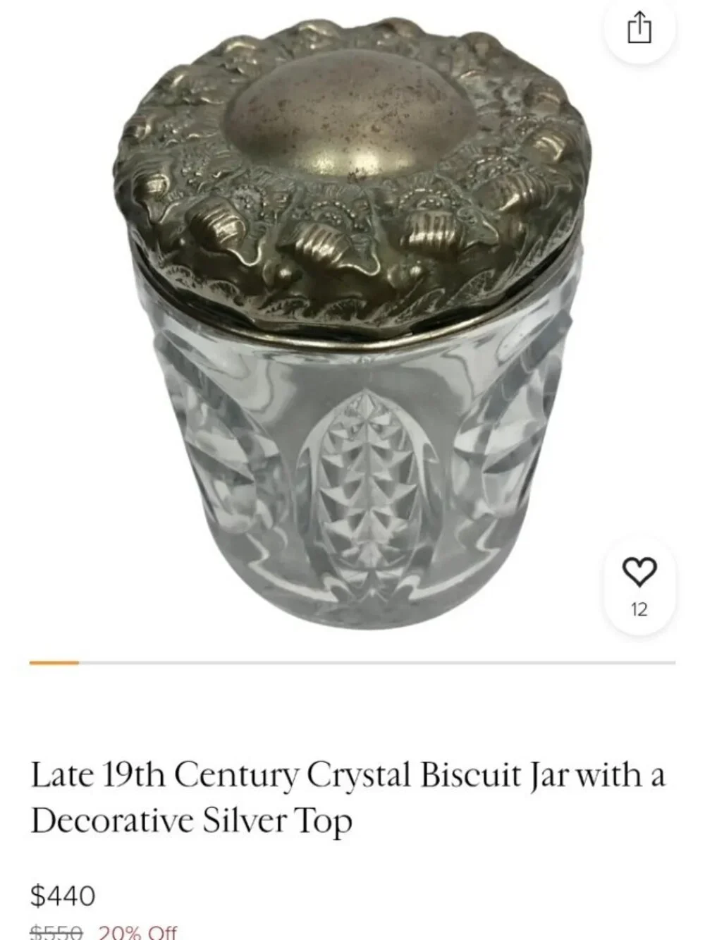 Antique 1880-1890 Ornate Cut Glass Jar With Silver Lid